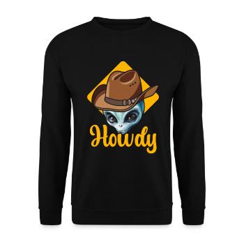 Howdy Alien Cowboy Space UFO Funny Western Rodeo - Unisex Pullover - Schwarz - Vorne - Alina (178cm) & Michal (187cm)