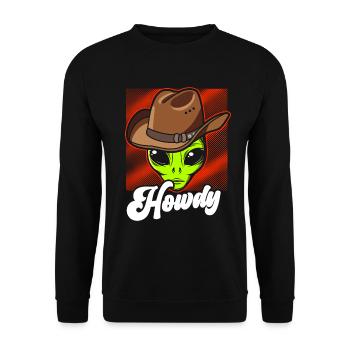 Howdy Alien Cowboy Space UFO Funny Western Rodeo - Unisex Pullover - Schwarz - Vorne - Alina (178cm) & Michal (187cm)