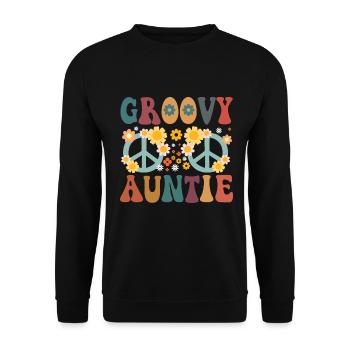 Aunt Retro Groovy Baby Announcement Aunt - Unisex Sweatshirt - black - Front - Alina (178cm) & Michal (187cm)