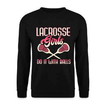Lacrosse Girl Lax Girl Spieler Frauen - Unisex Pullover - Schwarz - Vorne - Alina (178cm) & Michal (187cm)
