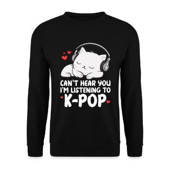 Je ne t’entends pas, j’écoute des produits Kpop - Sweat-shirt Unisexe - noir - Devant - Alina (178cm) & Michal (187cm)