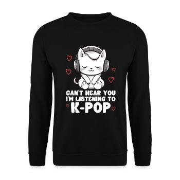 Je ne t’entends pas, j’écoute des produits Kpop - Sweat-shirt Unisexe - noir - Devant - Alina (178cm) & Michal (187cm)