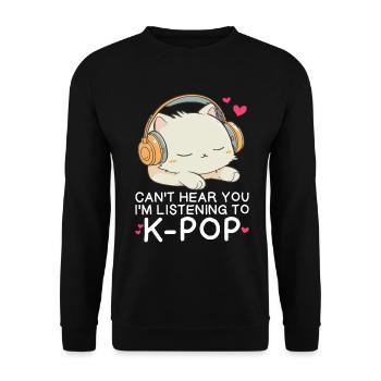 Je ne t’entends pas, j’écoute des produits Kpop - Sweat-shirt Unisexe - noir - Devant - Alina (178cm) & Michal (187cm)
