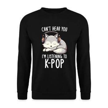 Je ne t’entends pas, j’écoute des produits Kpop - Sweat-shirt Unisexe - noir - Devant - Alina (178cm) & Michal (187cm)