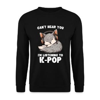 Je ne t’entends pas, j’écoute des produits Kpop - Sweat-shirt Unisexe - noir - Devant - Alina (178cm) & Michal (187cm)