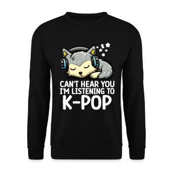 Je ne t’entends pas, j’écoute des produits Kpop - Sweat-shirt Unisexe - noir - Devant - Alina (178cm) & Michal (187cm)
