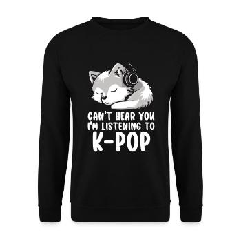 Je ne t’entends pas, j’écoute des produits Kpop - Sweat-shirt Unisexe - noir - Devant - Alina (178cm) & Michal (187cm)
