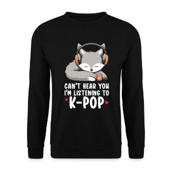 Je ne t’entends pas, j’écoute des produits Kpop - Sweat-shirt Unisexe - noir - Devant - Alina (178cm) & Michal (187cm)