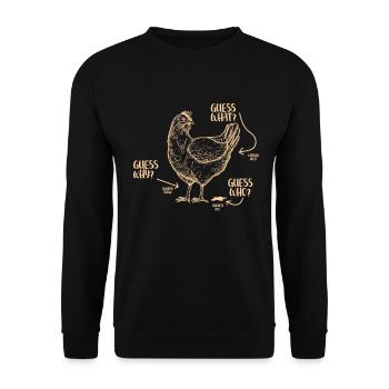 Drôle Devinez quoi ? Cul de poulet ! - Sweat-shirt Unisexe - noir - Devant - Alina (178cm) & Michal (187cm)
