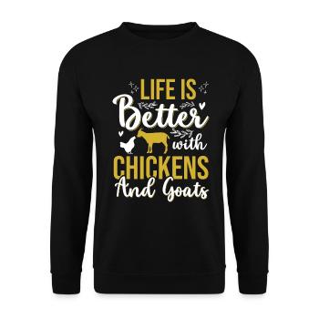 Goats & Chickens Funny Goat Lover - Unisex Pullover - Schwarz - Vorne - Alina (178cm) & Michal (187cm)