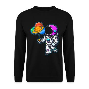 Astronaut Holding Planet Balloons Solar System - Unisex Sweatshirt - black - Front - Alina (178cm) & Michal (187cm)
