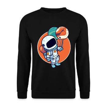 Astronaut Holding Planet Balloons Solar System - Unisex Sweatshirt - black - Front - Alina (178cm) & Michal (187cm)