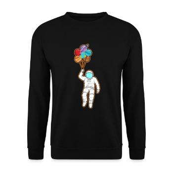 Astronaut Holding Planet Balloons Solar System - Unisex Sweatshirt - black - Front - Alina (178cm) & Michal (187cm)