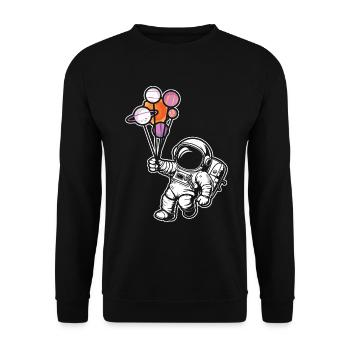 Astronaut Holding Planet Ballons Sonnensystem - Unisex Pullover - Schwarz - Vorne - Alina (178cm) & Michal (187cm)