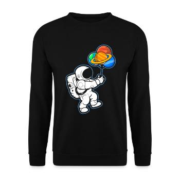 Astronaut Holding Planet Balloons Solar System - Unisex Sweatshirt - black - Front - Alina (178cm) & Michal (187cm)