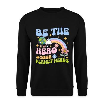Erde Tag Groovy Hippie 70s Retro Retro - Unisex Pullover - Schwarz - Vorne - Alina (178cm) & Michal (187cm)