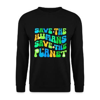 Erde Tag Groovy Hippie 70s Retro Retro - Unisex Pullover - Schwarz - Vorne - Alina (178cm) & Michal (187cm)