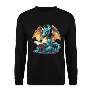 Dragons Und Bücher Nerd Dragon Liebhaber - Unisex Pullover - Schwarz - Vorne - Alina (178cm) & Michal (187cm)