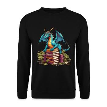 Dragons and Books Nerd Dragon Lover - Unisex Sweatshirt - black - Front - Alina (178cm) & Michal (187cm)