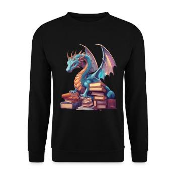 Dragons Und Bücher Nerd Dragon Liebhaber - Unisex Pullover - Schwarz - Vorne - Alina (178cm) & Michal (187cm)