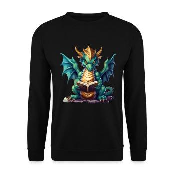 Dragons Und Bücher Nerd Dragon Liebhaber - Unisex Pullover - Schwarz - Vorne - Alina (178cm) & Michal (187cm)