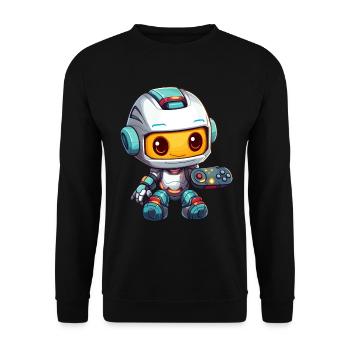 Netter Roboterspieler Lustiger Gaming -Roboter - Unisex Pullover - Schwarz - Vorne - Alina (178cm) & Michal (187cm)