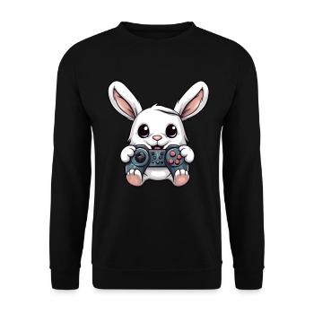 Mignon Lapin Joueur Drôle Lapin De Jeu - Sweat-shirt Unisexe - noir - Devant - Alina (178cm) & Michal (187cm)