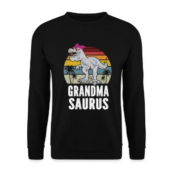 Omasaurus T Rex Dinosaurier Oma Saurus - Unisex Pullover - Schwarz - Vorne - Alina (178cm) & Michal (187cm)