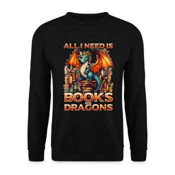 Dragons and Books Dragon Lover Bookish - Unisex Sweatshirt - black - Front - Alina (178cm) & Michal (187cm)