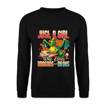 Drachen Und Bücher Dragon Liebhaber Bücherwurm - Unisex Pullover - Schwarz - Vorne - Alina (178cm) & Michal (187cm)