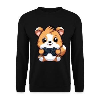 Cute Hamster Gamer Funny Gaming Hamster - Unisex Sweatshirt - black - Front - Alina (178cm) & Michal (187cm)