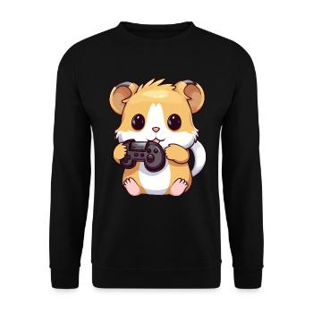 Cute Hamster Gamer Funny Gaming Hamster - Unisex Sweatshirt - black - Front - Alina (178cm) & Michal (187cm)
