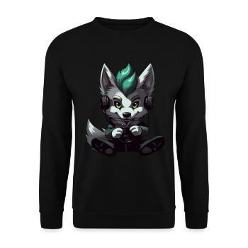 Netter Wolfs Spieler Gaming Wolfsliebhaber - Unisex Pullover - Schwarz - Vorne - Alina (178cm) & Michal (187cm)