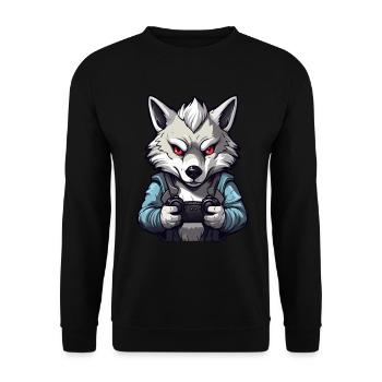 Cute Wolf Player Gaming Wolf Lover - Unisex Sweatshirt - black - Front - Alina (178cm) & Michal (187cm)