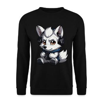 Netter Wolfs Spieler Gaming Wolfsliebhaber - Unisex Pullover - Schwarz - Vorne - Alina (178cm) & Michal (187cm)