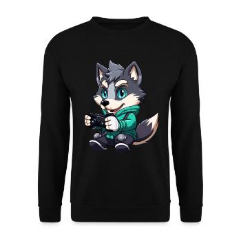 Netter Wolfs Spieler Gaming Wolfsliebhaber - Unisex Pullover - Schwarz - Vorne - Alina (178cm) & Michal (187cm)