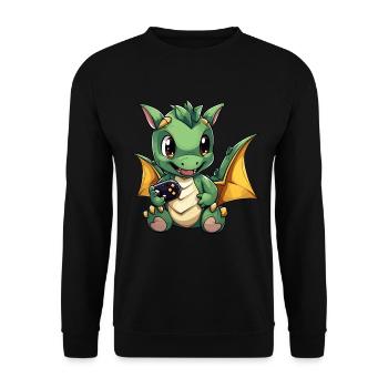 Cute Dragon Gamer Gaming Dragon Lover - Unisex Sweatshirt - black - Front - Alina (178cm) & Michal (187cm)