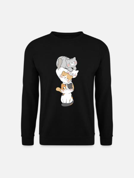 Katze Niedliche Kitty Stapel Katzen Anime Kawaii - Unisex Pullover - Schwarz