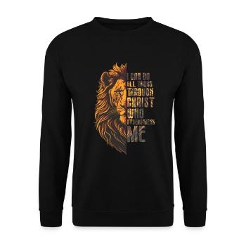 Je peux tout faire par la foi du Christ Lion - Sweat-shirt Unisexe - noir - Devant - Alina (178cm) & Michal (187cm)