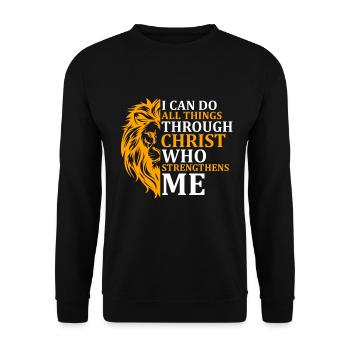 Je peux tout faire par la foi du Christ Lion - Sweat-shirt Unisexe - noir - Devant - Alina (178cm) & Michal (187cm)