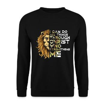 Je peux tout faire par la foi du Christ Lion - Sweat-shirt Unisexe - noir - Devant - Alina (178cm) & Michal (187cm)