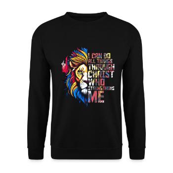 Je peux tout faire par la foi du Christ Lion - Sweat-shirt Unisexe - noir - Devant - Alina (178cm) & Michal (187cm)
