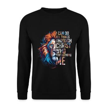 Je peux tout faire par la foi du Christ Lion - Sweat-shirt Unisexe - noir - Devant - Alina (178cm) & Michal (187cm)