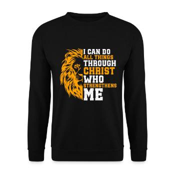 Je peux tout faire par la foi du Christ Lion - Sweat-shirt Unisexe - noir - Devant - Alina (178cm) & Michal (187cm)