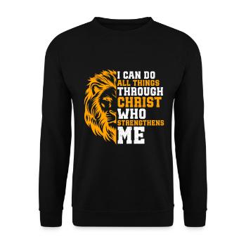 Je peux tout faire par la foi du Christ Lion - Sweat-shirt Unisexe - noir - Devant - Alina (178cm) & Michal (187cm)