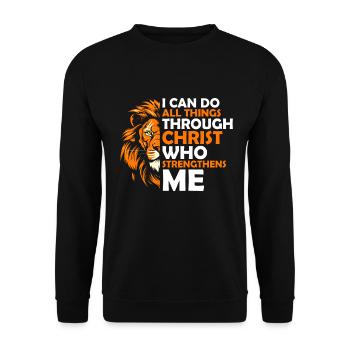 Je peux tout faire par la foi du Christ Lion - Sweat-shirt Unisexe - noir - Devant - Alina (178cm) & Michal (187cm)