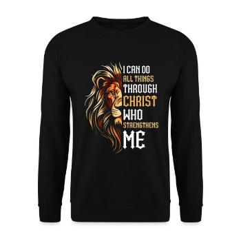 Je peux tout faire par la foi du Christ Lion - Sweat-shirt Unisexe - noir - Devant - Alina (178cm) & Michal (187cm)