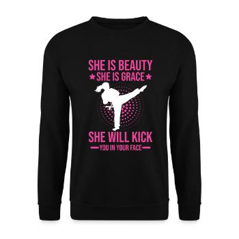 Karate Girl Martial Arts Women Karate Kick - Unisex Pullover - Schwarz - Vorne - Alina (178cm) & Michal (187cm)