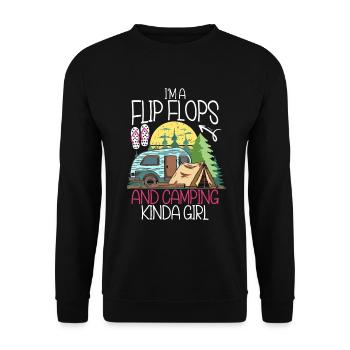 Camping Flip Flops Camper Natur Outdoor - Unisex Pullover - Schwarz - Vorne - Alina (178cm) & Michal (187cm)