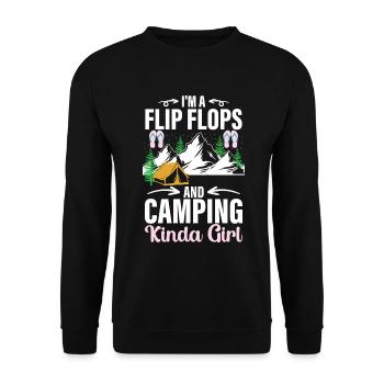 Camping Flip Flops Camper Natur Outdoor - Unisex Pullover - Schwarz - Vorne - Alina (178cm) & Michal (187cm)